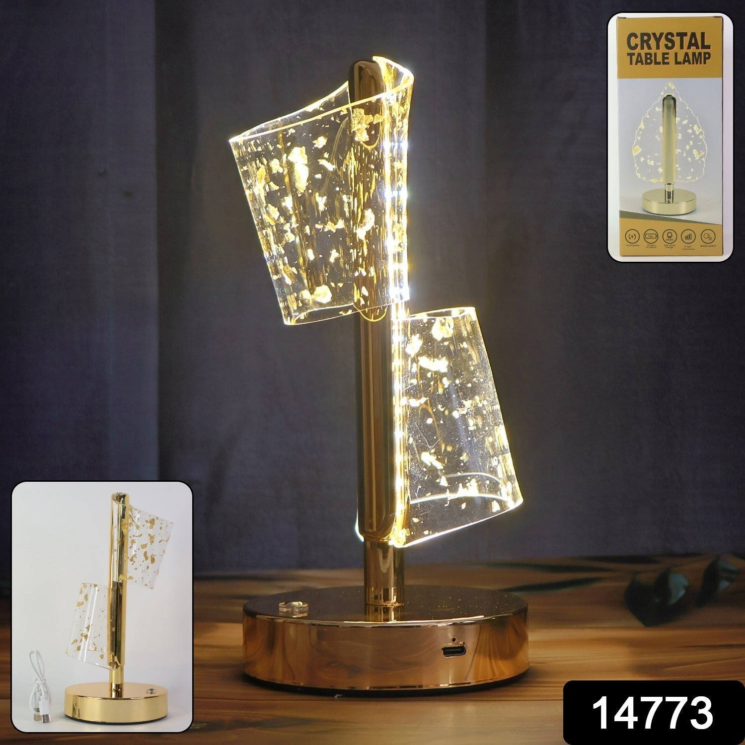 Luxury Golden Crystal LED Double Shade Table Lamp (1 Pc) Luxury Golden Crystal LED Double Shade Table Lamp (1 Pc)